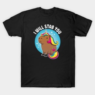 I will stab you Cartoon Capybara Unicorn T-Shirt